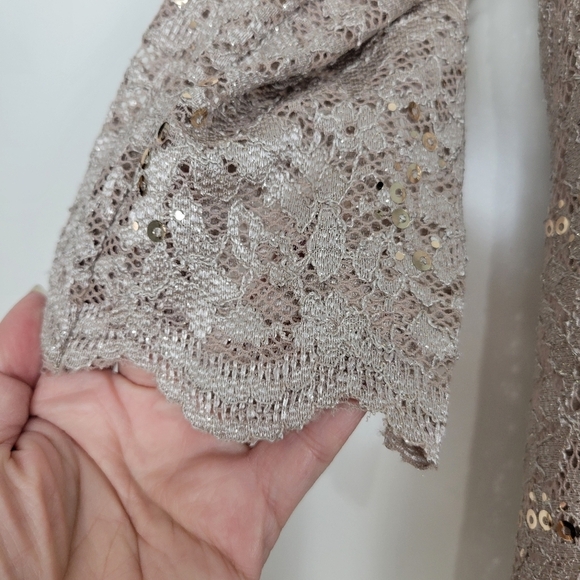 NWT R&M Richards Metallic Lace Tank Top with Sheer Lace Jacket in Champagne 4P - Picture 7 of 13